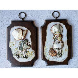 Vintage Holly Hobbie Wooden Wall Plaques With Ring Mounts
